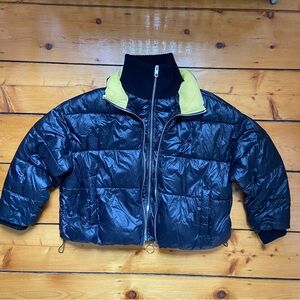Zara Black Shiny Puffer Cropped Winter Jacket Size Medium